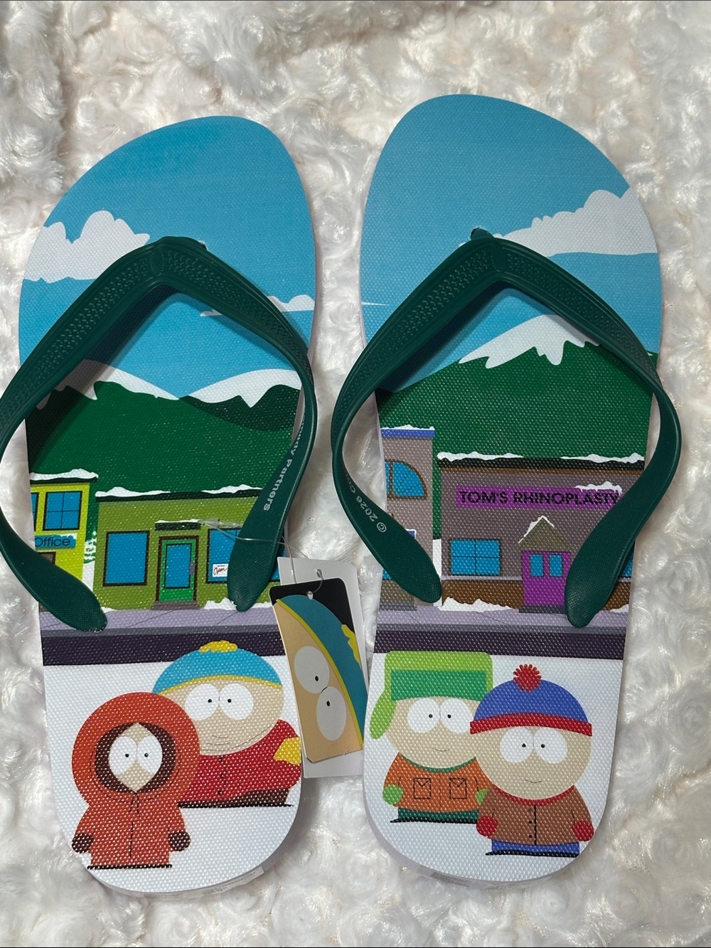 South Park Graphic Flip-Flops - Green Straps, Multicolor Print